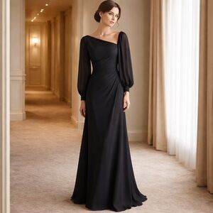 Wedding Dress Modern Asymmetrical Neckline Long Sleeve Hi Lo Train Gown Medium